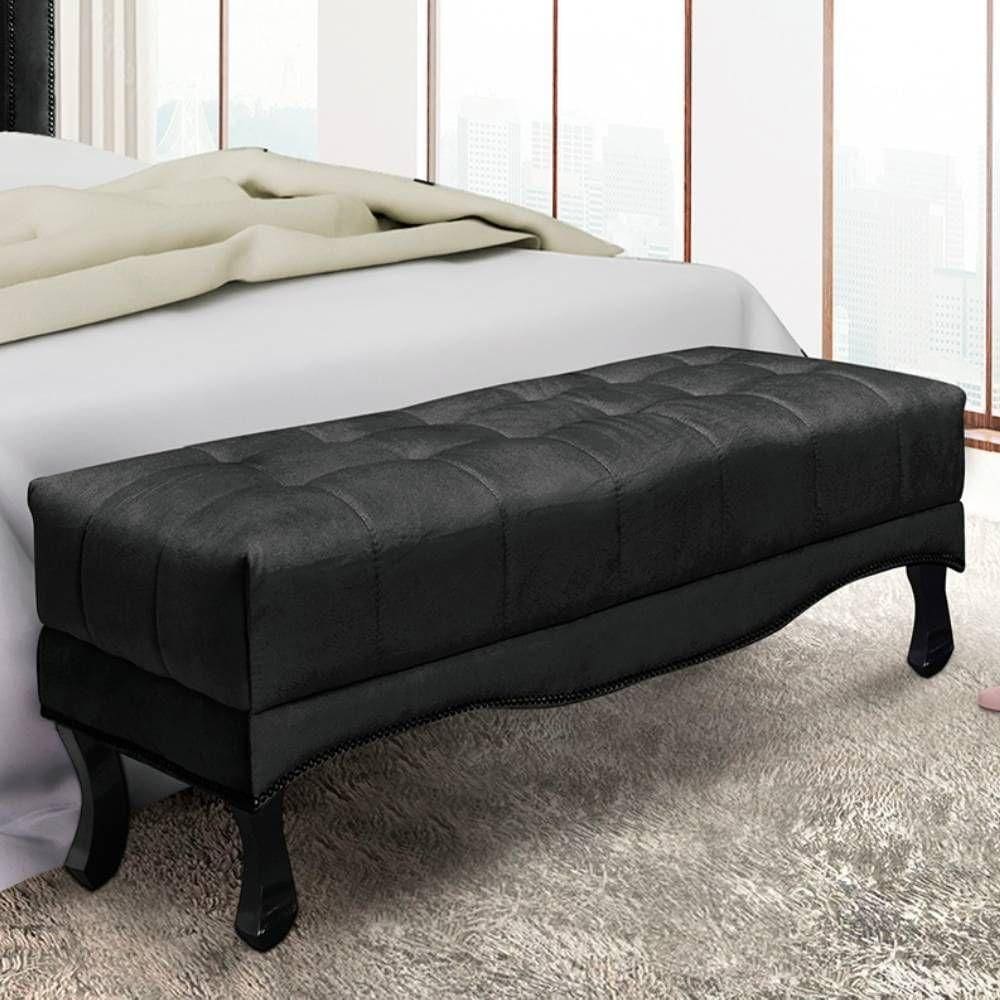 Recamier 1,60m Com Pés Luiz Xv E Acabamento Luxo Em Tecido Suede Vicenza - Lucadi Preto