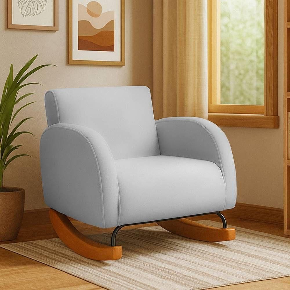 Poltrona Com Base Balanço Em Tecido Veludo Cindy – Lucadi prata