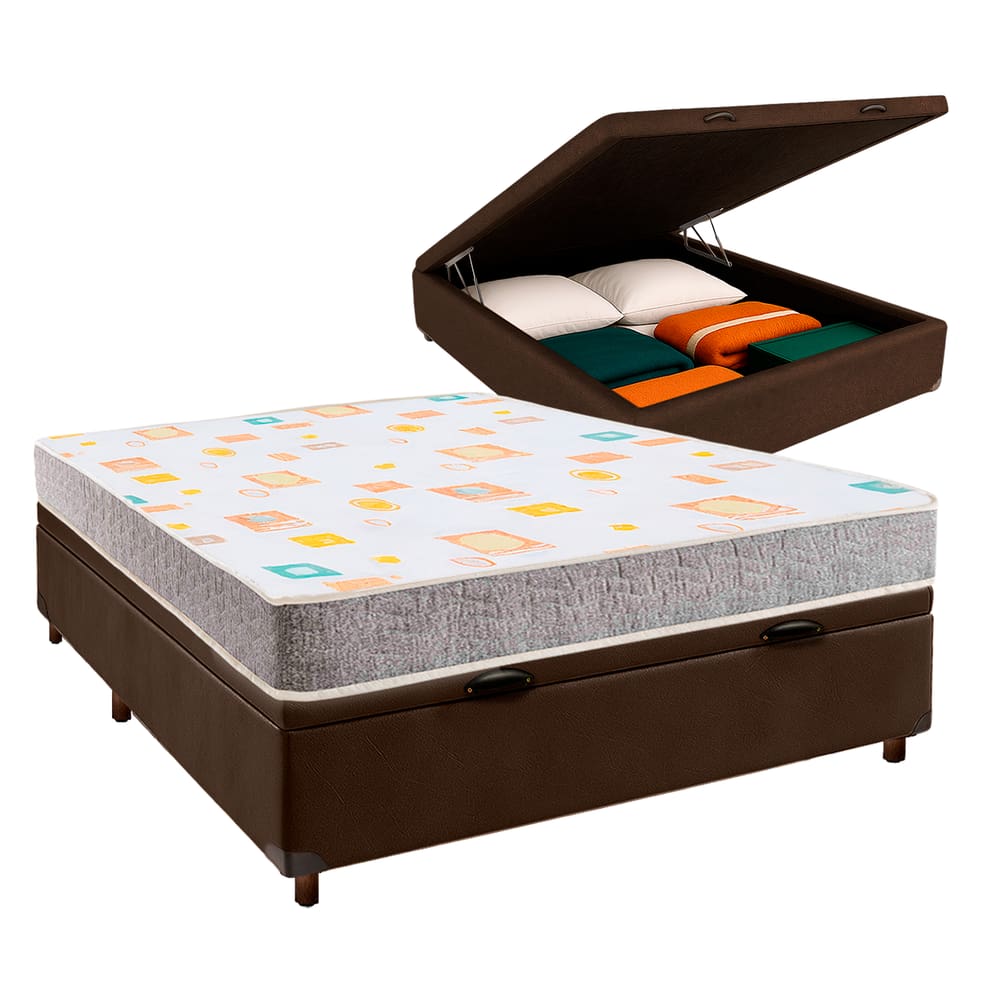 Cama Box Bau Marrom Casal + Colchão D20 Inducol