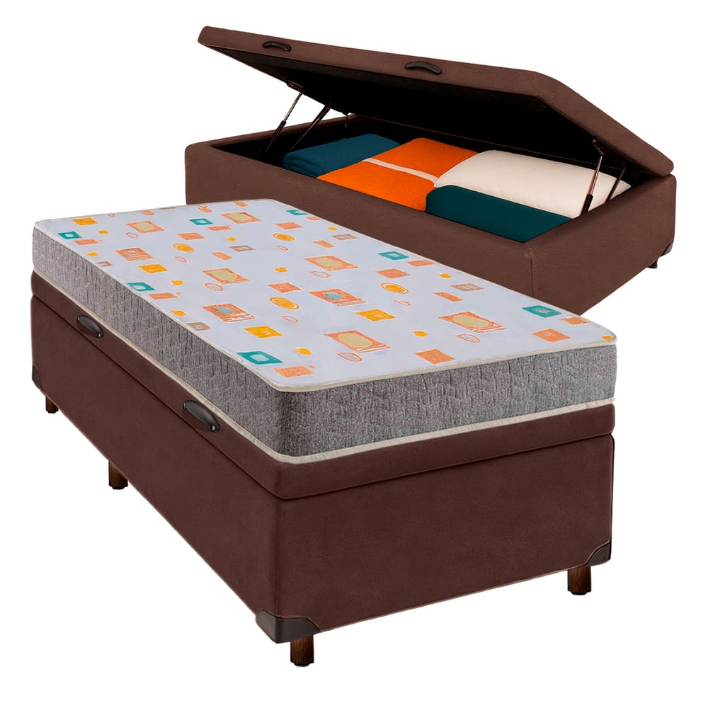 Cama Box Bau Blindado Solteiro + Colchão D20 Inducol