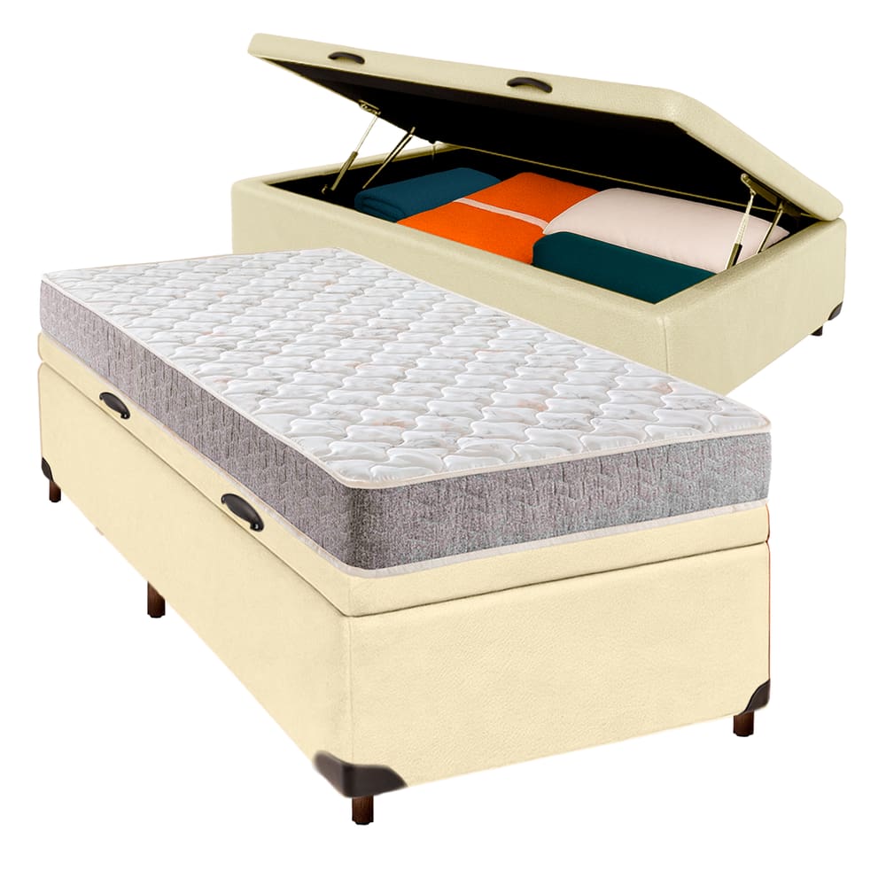 Cama Box Bau Blindado Solteiro + Colchão D23 Inducol