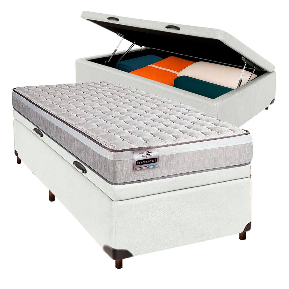 Cama Box Bau + Colchão Solteiro Molas Ensacadas Hanover Inducol