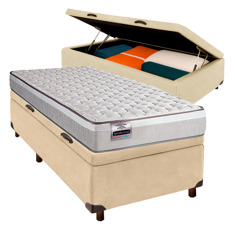 Cama Box Bau Blindado Solteiro + Colchão Molas Ensacadas Hanover Inducol