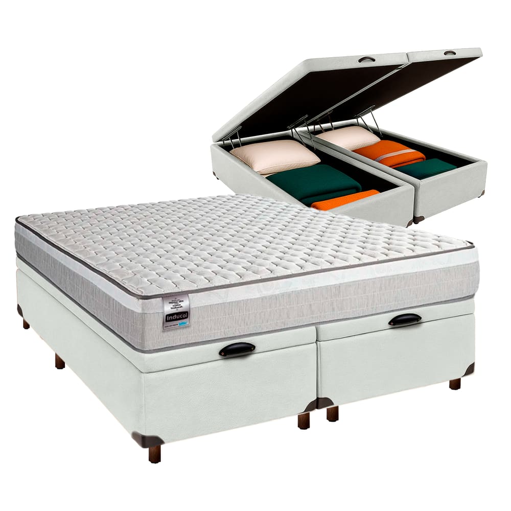 Cama Box Bau Blindado Queen + Colchão Molas Ensacadas Hanover Inducol