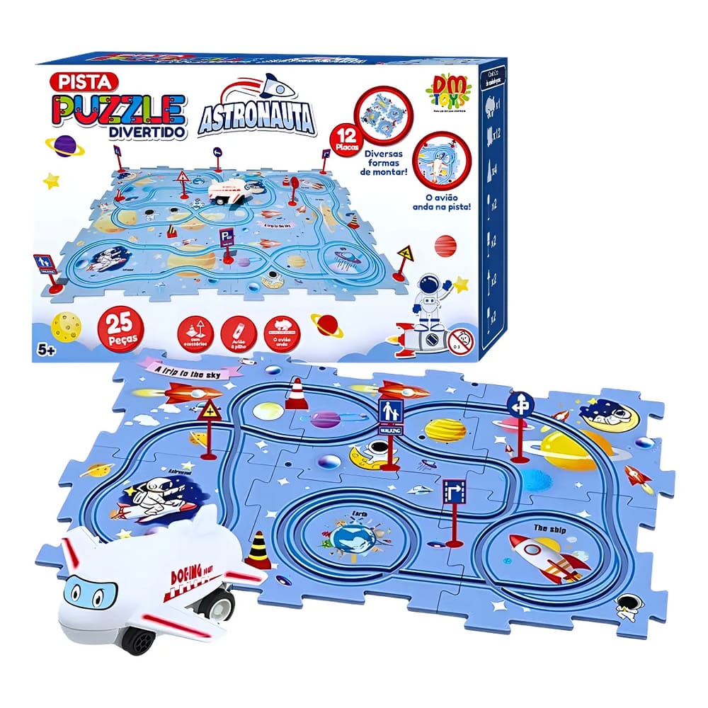 Pista Puzzle Astronauta Com Avião Divertido - DmToys