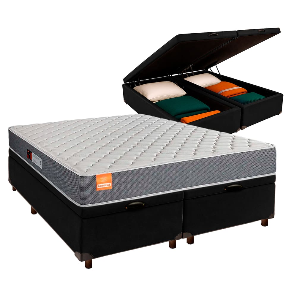 Conjunto Cama Box Bau Blindado King + Colchão D23 Pro Inducol