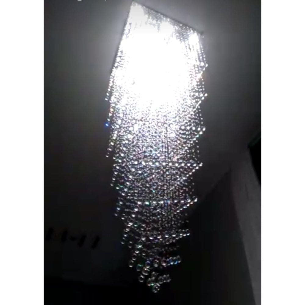 Lustre De Cristal Verdadeiro Espiral Duplo Quadrado 2 Mts