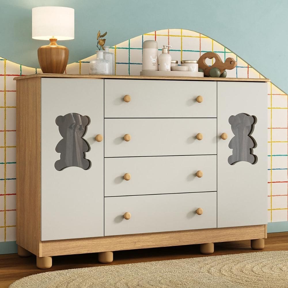 Cômoda Infantil 125cm 2 Portas com Vidro e 4 Gavetas Fofura Multimóveis MP4485