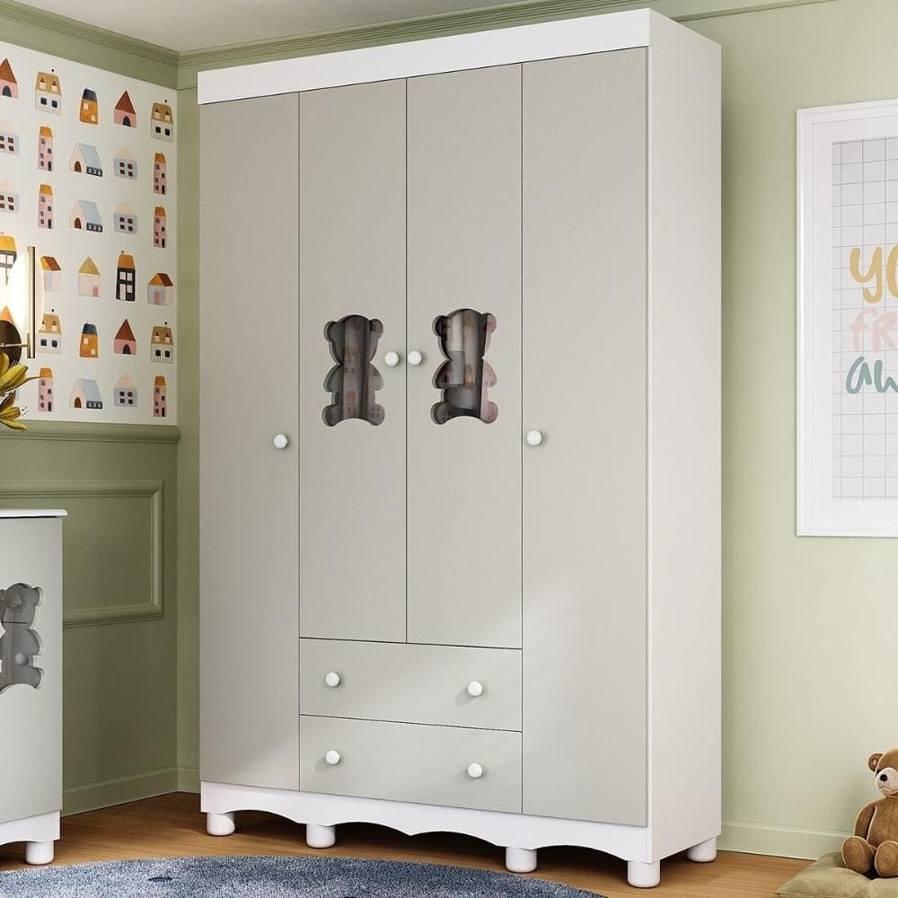 Guarda-roupa Infantil 122cm com Vidro 4 Portas e 2 Gavetas Ternura Multimóveis MP4478