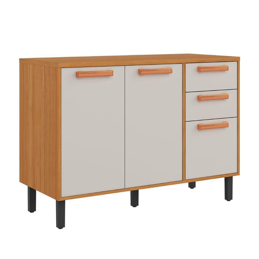 Balcão Itatiaia Napoles 1,20 3 Portas 2 Gavetas Com Tampo Cinamomo Off White