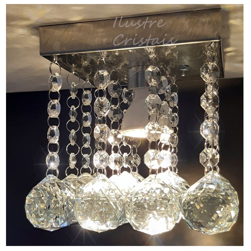 Lustre Plafon Cristal Verdadeiro K9 14x14 Cm Alt 13 Cm