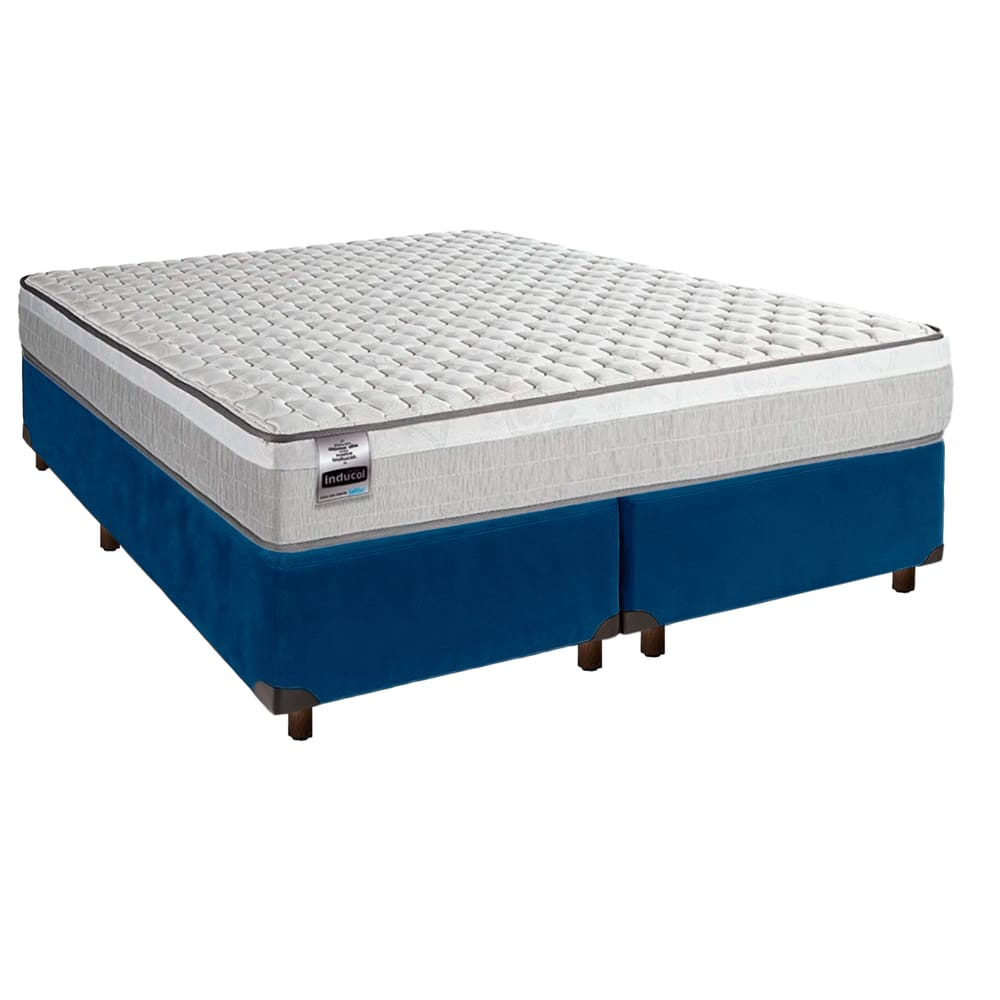 Cama + Box Azul e Colchão Molas Ensacadas King - Hanover Inducol