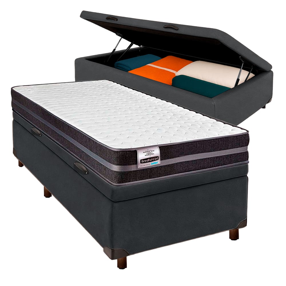 Cama + Bau Blindado e Colchão Molas Ultralastic Solteiro - Bogota Inducol