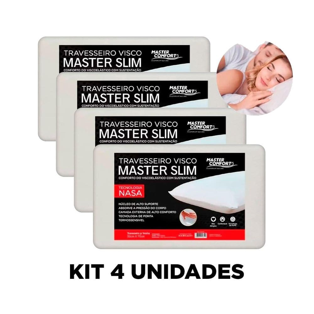 Kit 4 Travesseiro Master Confort Antialérgico E Macio