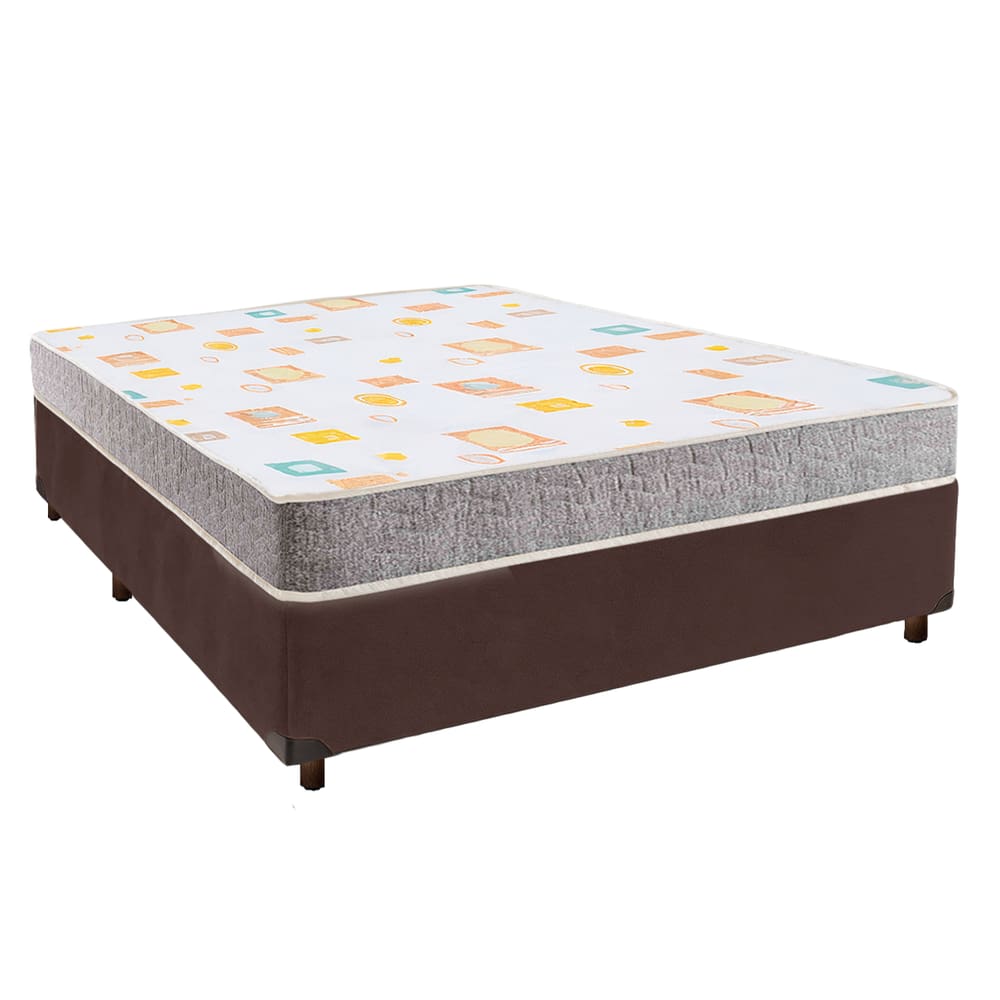 Cama + Box Marrom e Colchão D20 Casal - D20 Inducol