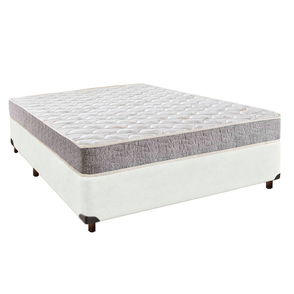 Cama + Box Branco e Colchão D23 Casal - D23 Inducol
