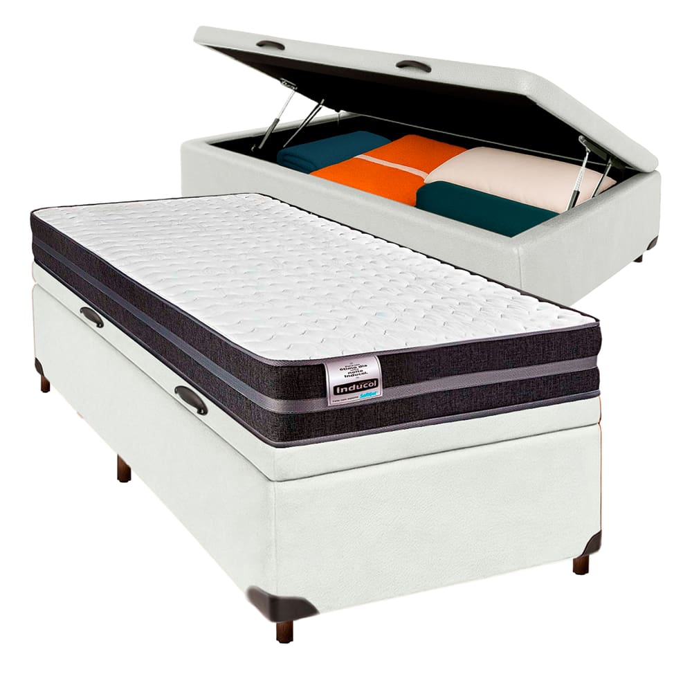 Cama + Bau Blindado e Colchão Molas Ultralastic Solteiro - Bogota Inducol