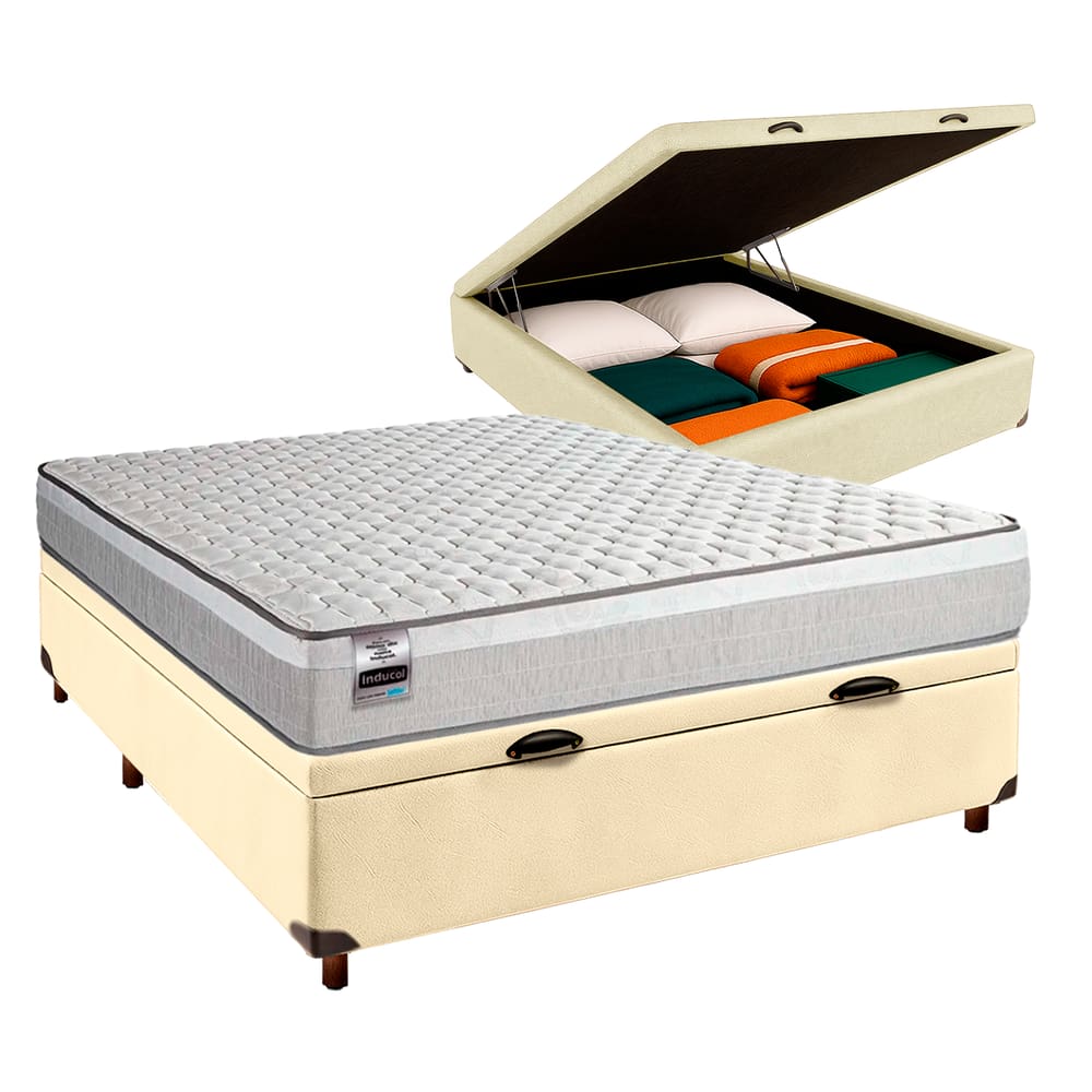 Cama Box Bau + Colchão Casal Molas Ensacadas Hanover Inducol
