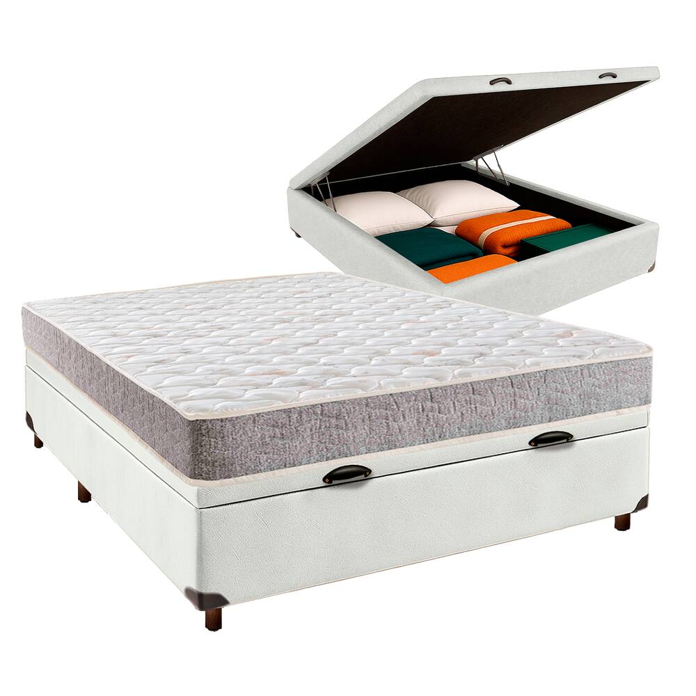 Conjunto Cama Box Bau Branco Casal + Colchão D33 Inducol