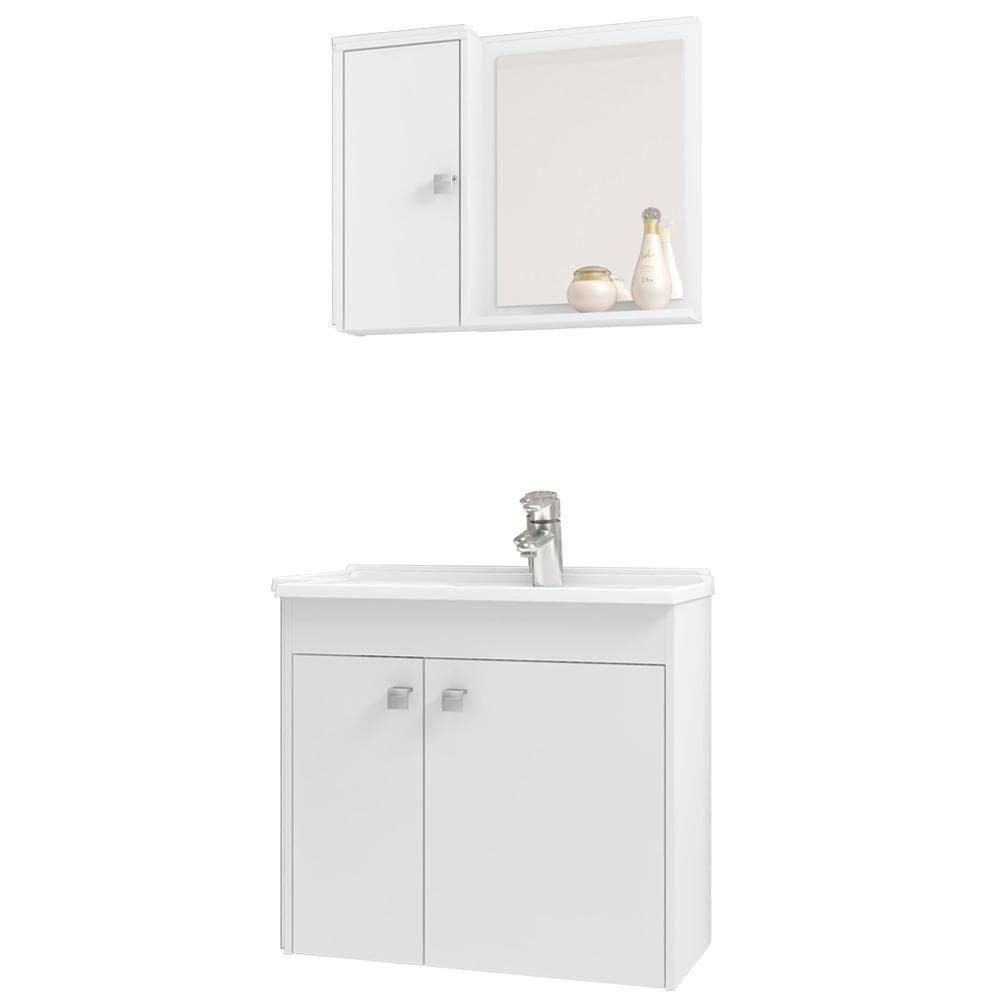 Gabinete Espelheira E Cuba Branca 70cm Munique Bechara Branco