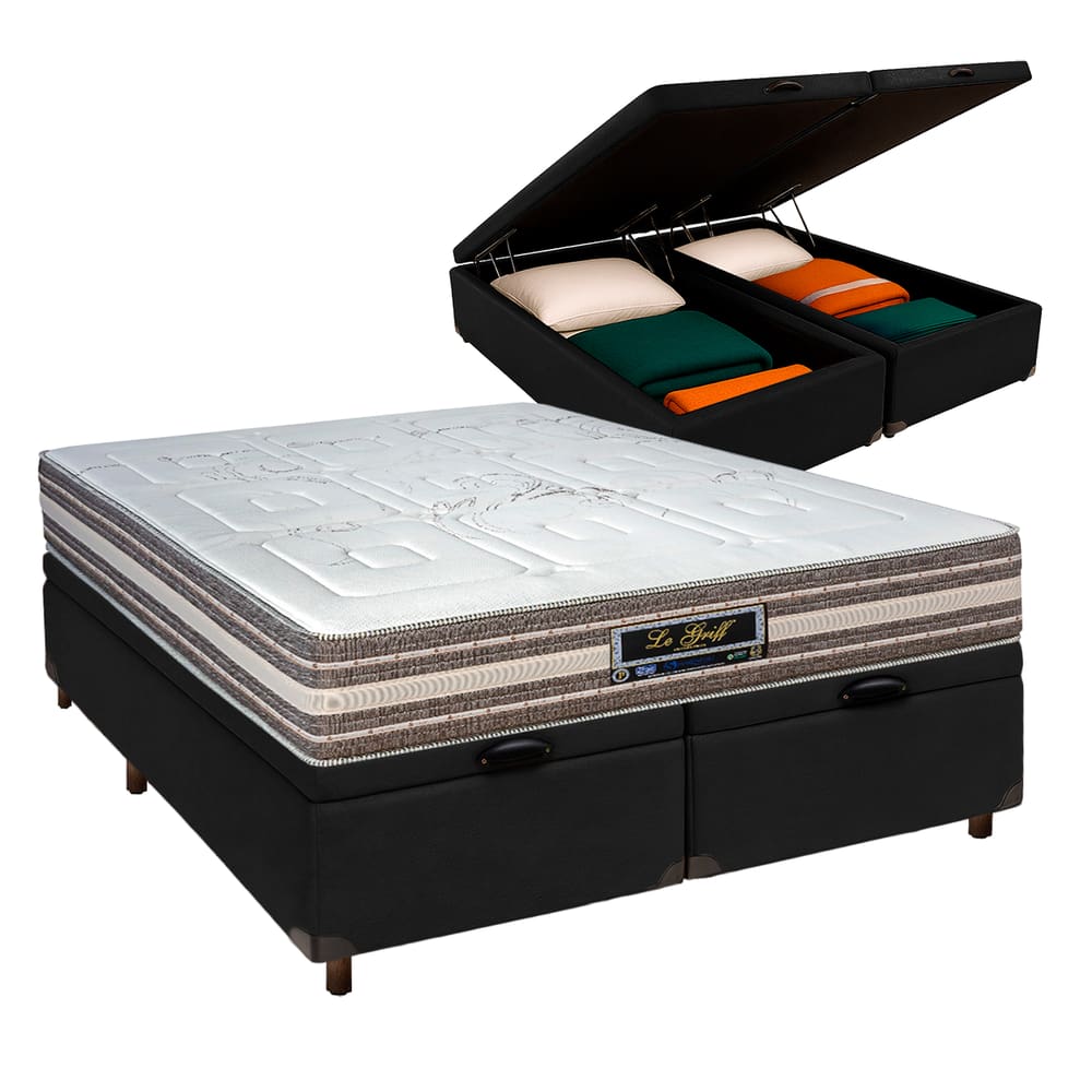 Conjunto Cama Box Bau Blindado Casal + Colchão Molas Ensacadas Legriff Sankonfort