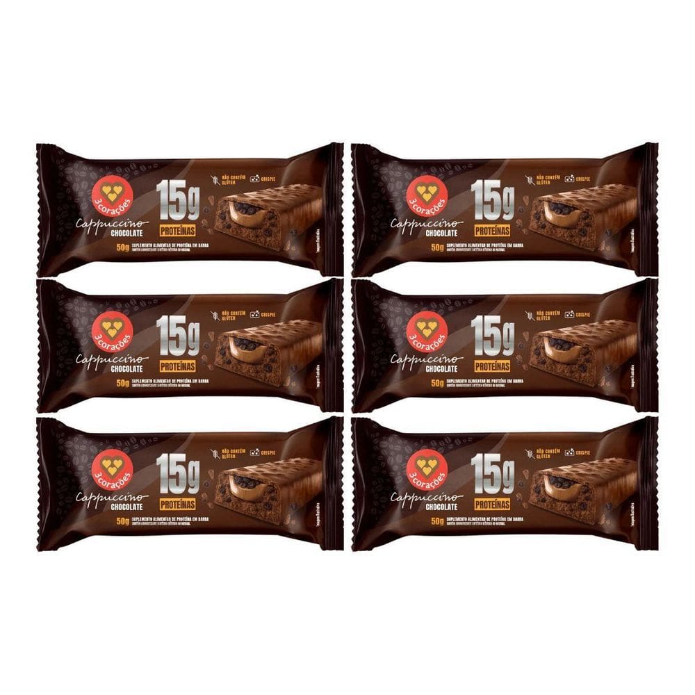 Kit 6 Barra 15G Proteina Cappuccino Chocolate 50G 3Corações