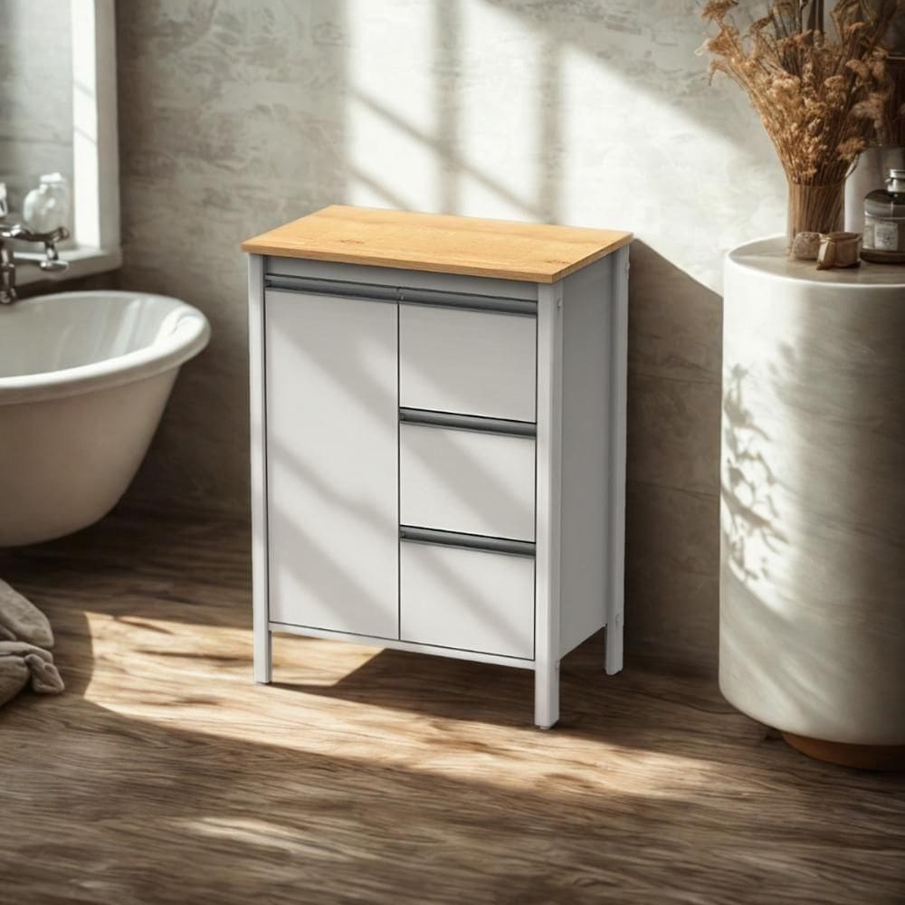 Gabinete Armário Banheiro Ditália 1 Porta 3 Gavetas BN-08 Branco