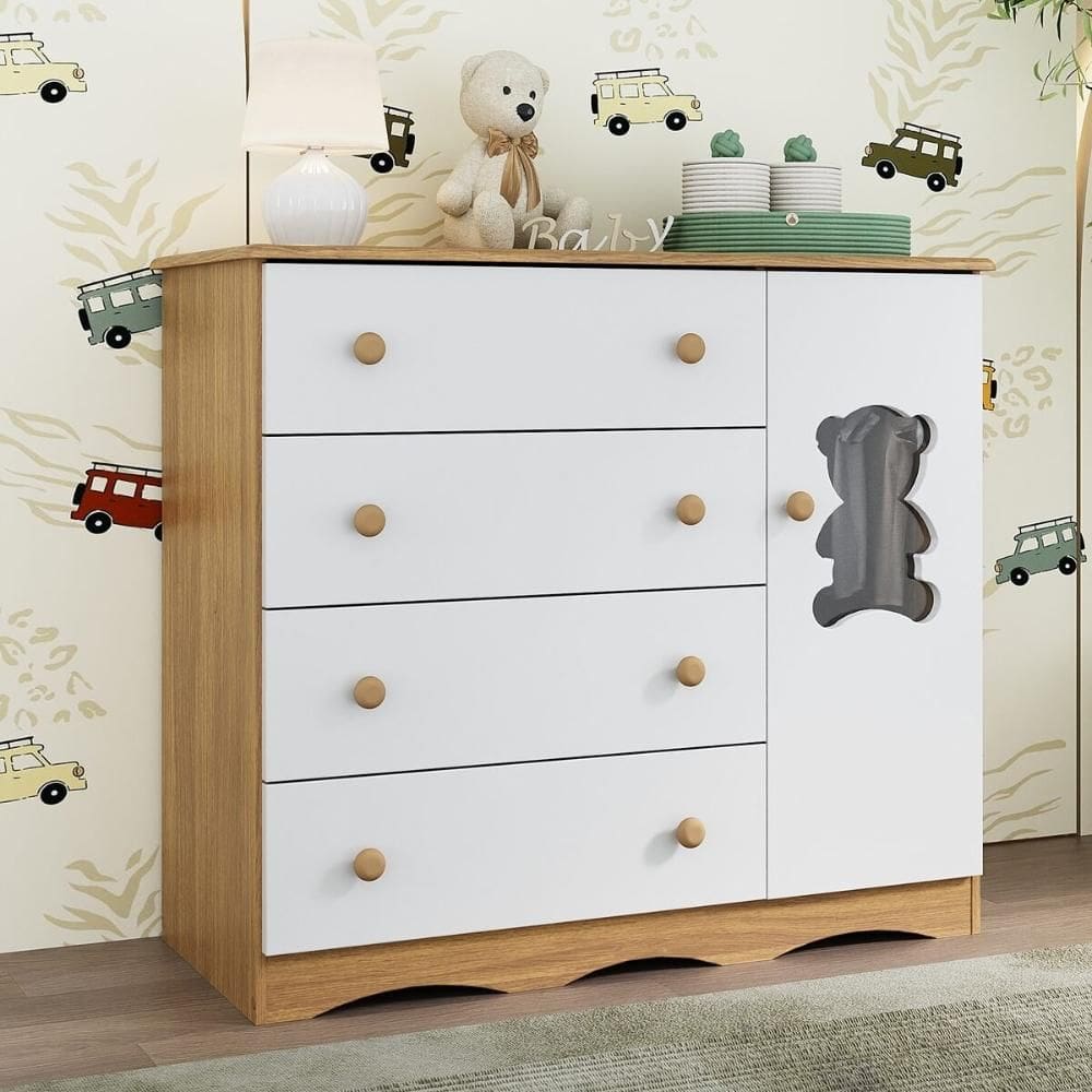 Cômoda Infantil 95cm 1 Porta com Vidro e 4 Gavetas Doçura Multimóveis MP4494