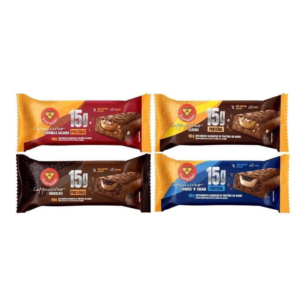 Mix 4 Barras 15G De Proteina Sabor E Força 50G 3Corações