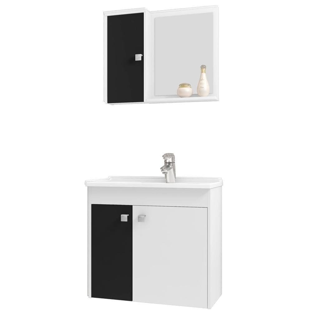 Gabinete Espelheira E Cuba Branca 70cm Munique Bechara Branco Preto