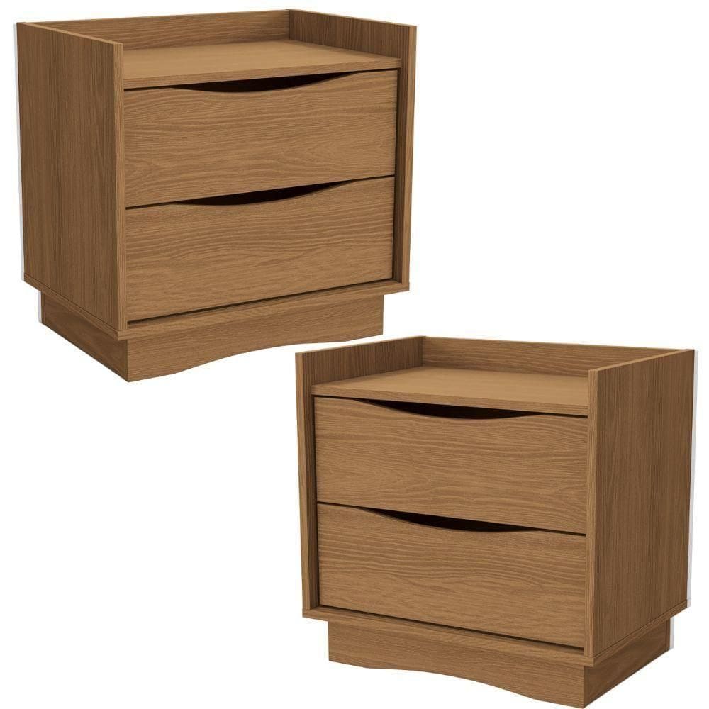 Kit 02 Mesas De Cabeceira 2 Gavetas 54 Cm M261 Kappesberg Canela