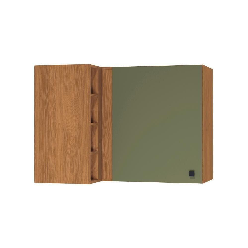 Armário Aéreo De Canto Reto Kappesberg Pixel 1 Porta 4 Nichos Canela Verde Frevo 98cm