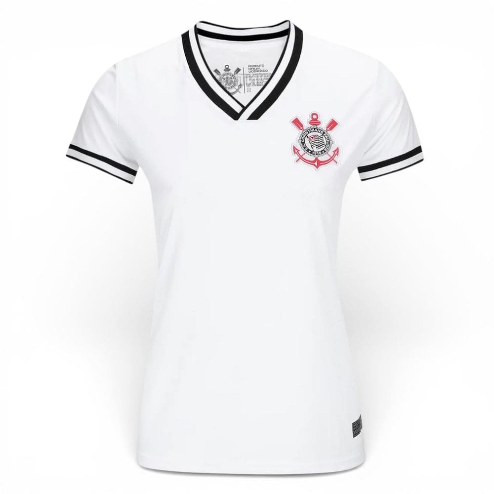 Camiseta Corinthians Feminina Estilo Retrô Logo Bordado