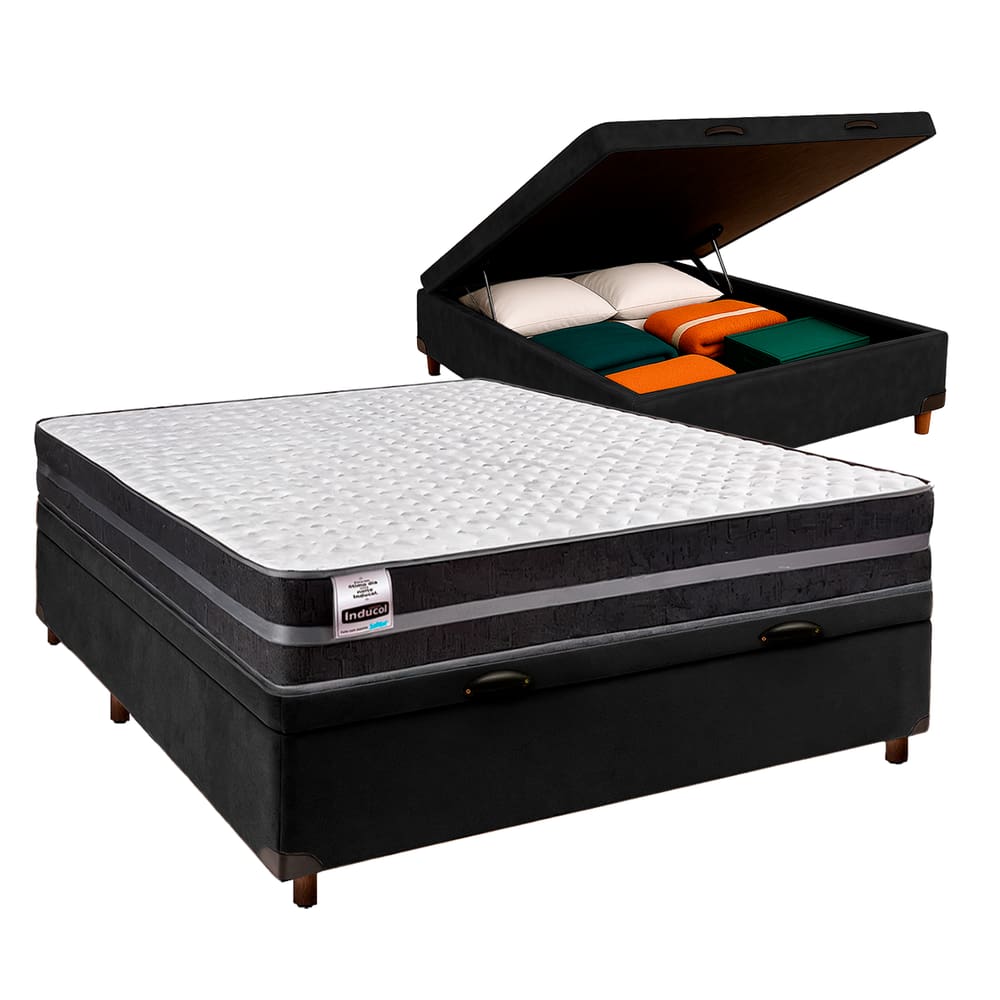 Colchão Casal Molas Ultralastic + Bau Preto - Bogota Inducol