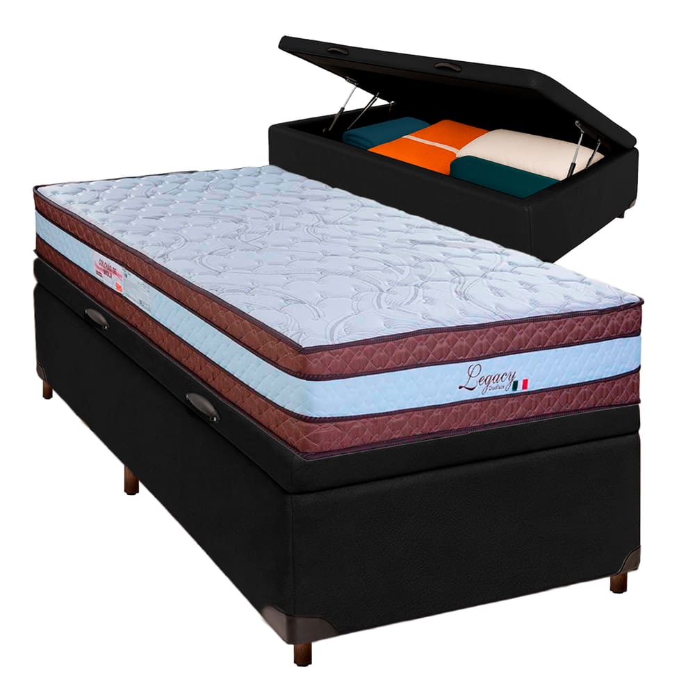 Conjunto Cama Box Bau Blindado Solteiro + Colchão Molas Ensacadas Legaccy Paropas
