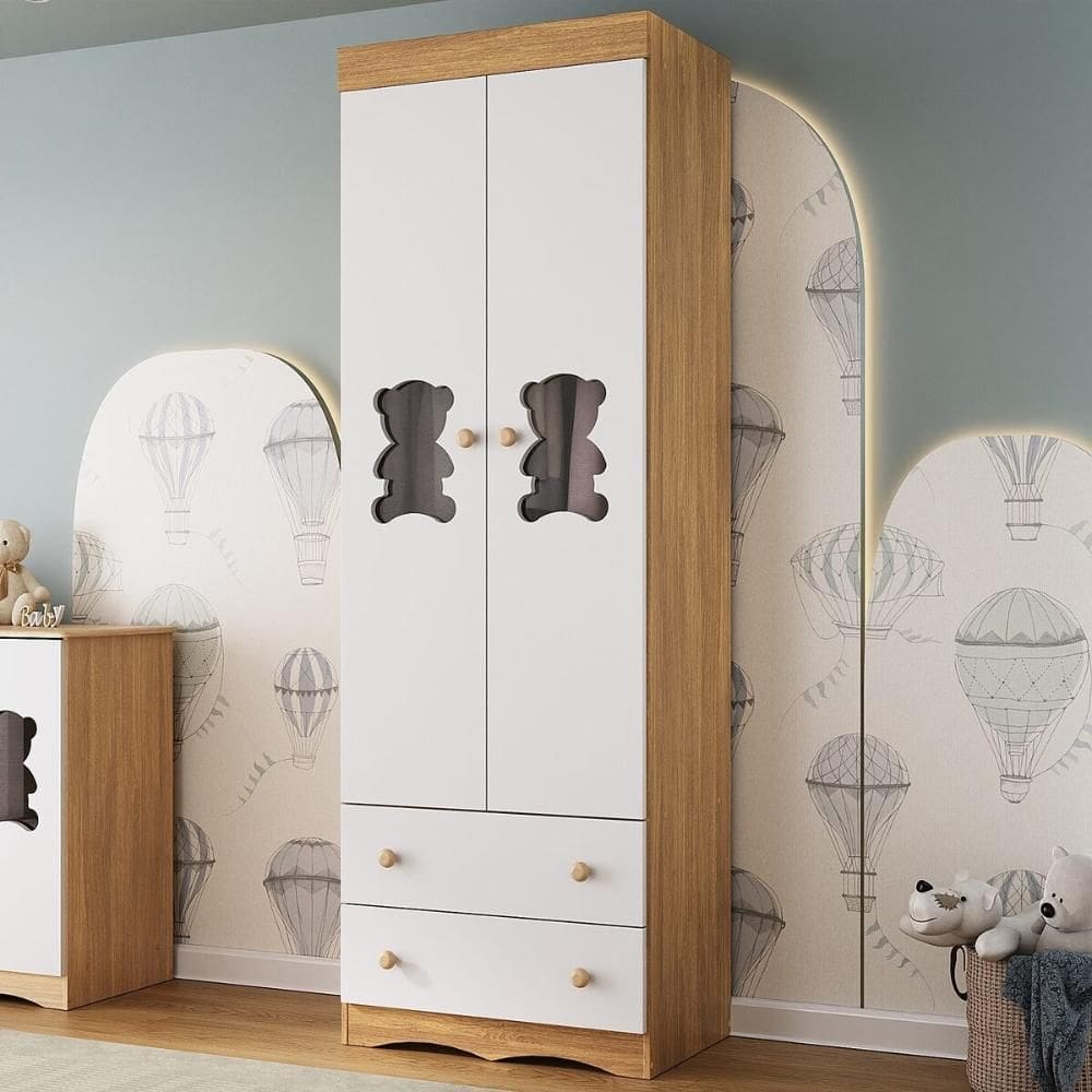 Guarda-roupa Infantil 62cm 2 Portas com Vidro e 2 Gavetas Doçura Multimóveis MP4491