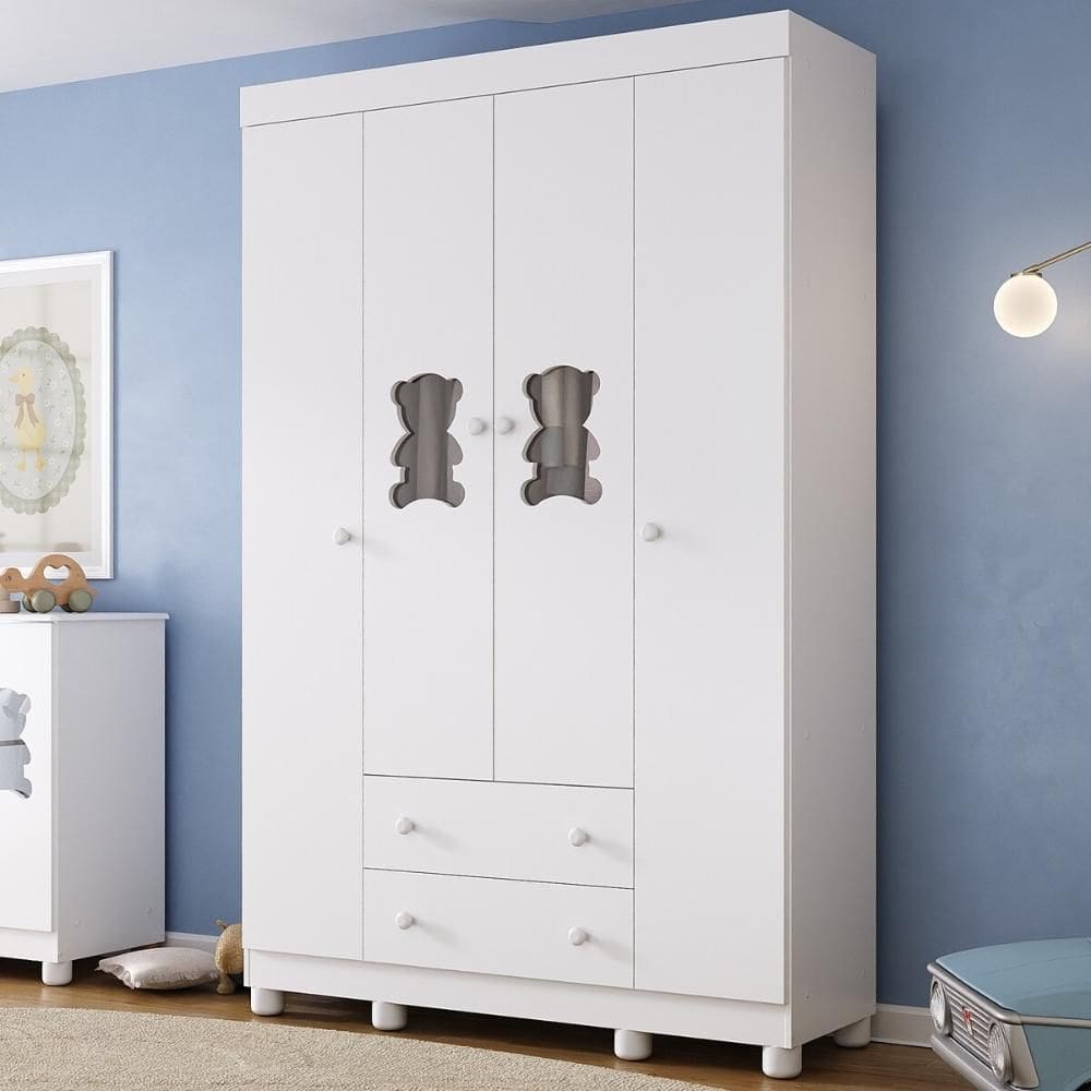 Guarda-roupa Infantil 122cm com Vidro 4 Portas e 2 Gavetas Fofura Multimóveis MP4483