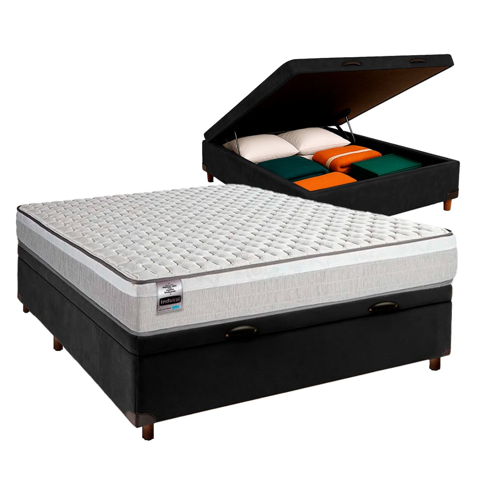 Conjunto Cama Box Bau Blindado Casal + Colchão Molas Ensacadas Hanover Inducol
