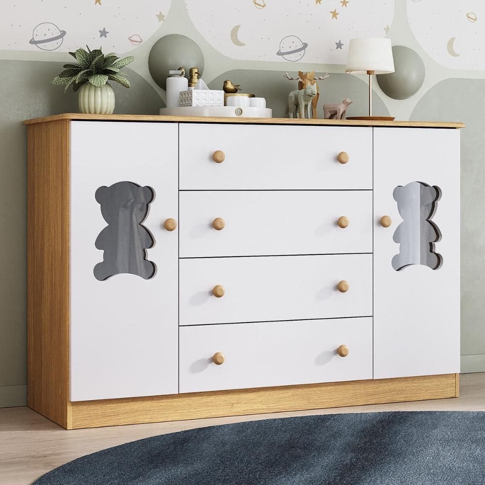 Cômoda Infantil 125cm 2 Portas com Vidro e 4 Gavetas Teddy Multimóveis MP4490