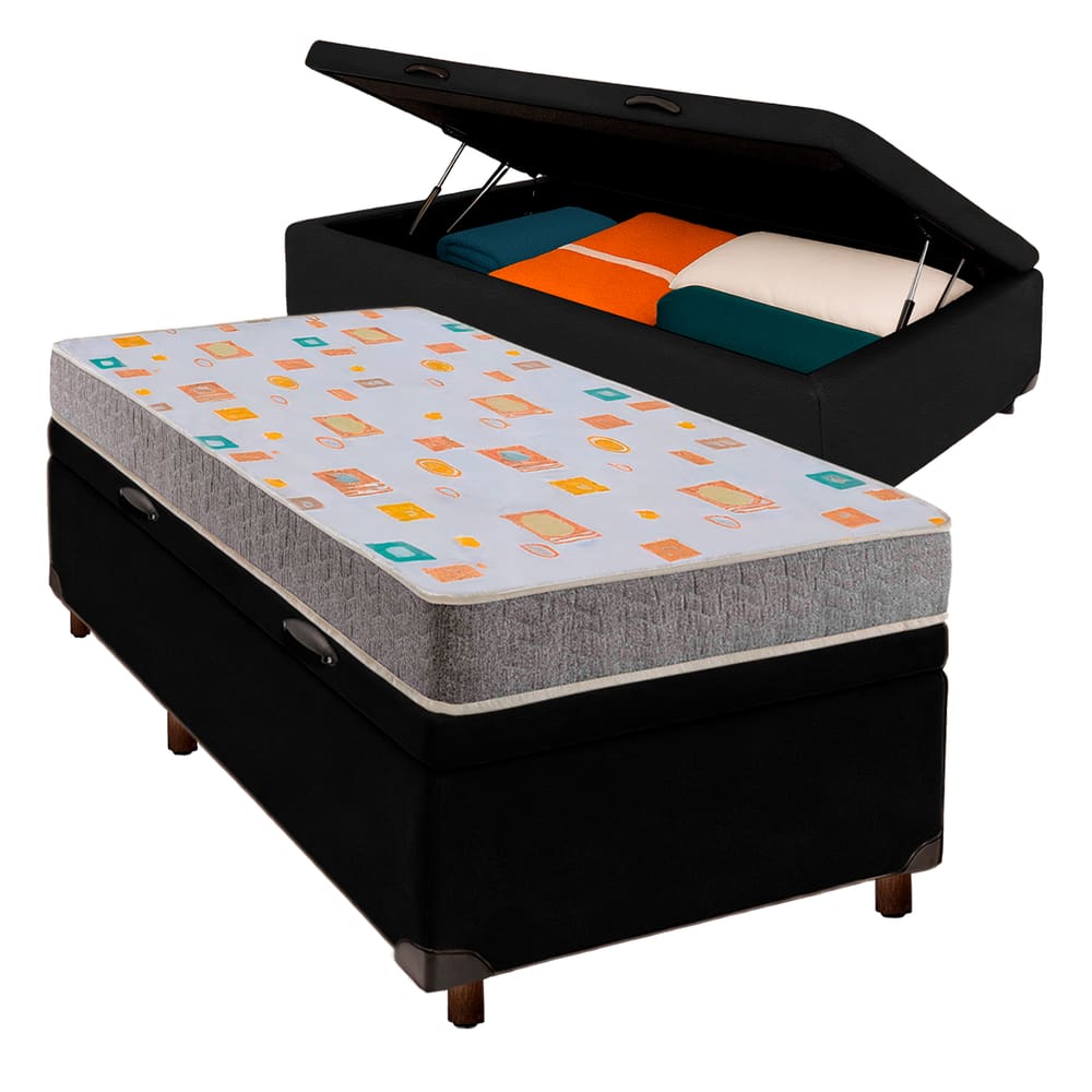 Conjunto Cama Box Bau Blindado Solteiro + Colchão D20 Inducol
