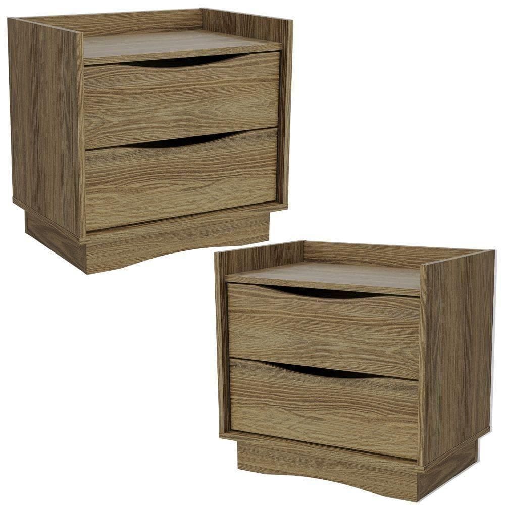 Kit 02 Mesas De Cabeceira 2 Gavetas 54 Cm M261 Kappesberg Nogueira