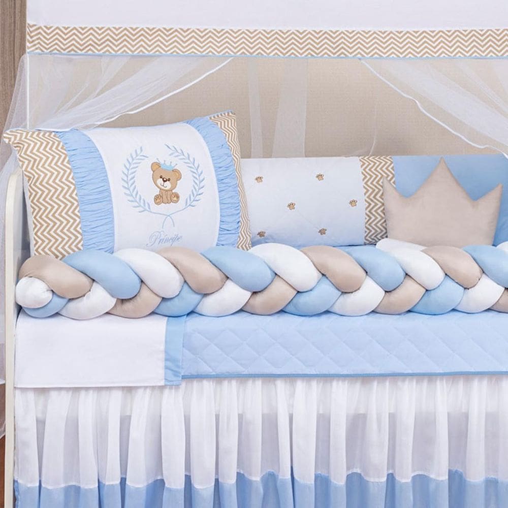 Kit Berço Trança Ursinho Marinho Menino 11 Peças Com Saia