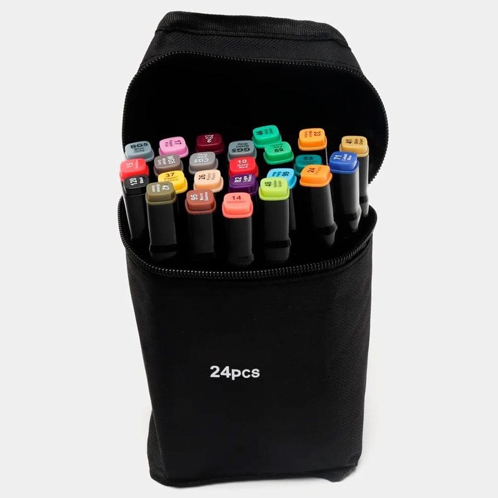 Kit Canetinha 24 Unidades Estojo Desenho