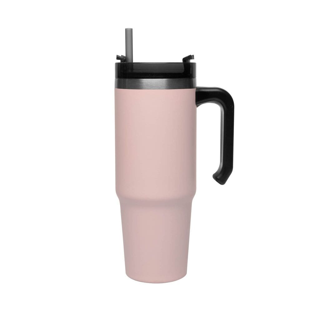 Copo Térmico Aço Inox Rosa Slimterm C/Parede Dupla, Alça, Tampa e Canudo Plástico Cinza 890ml Wolff