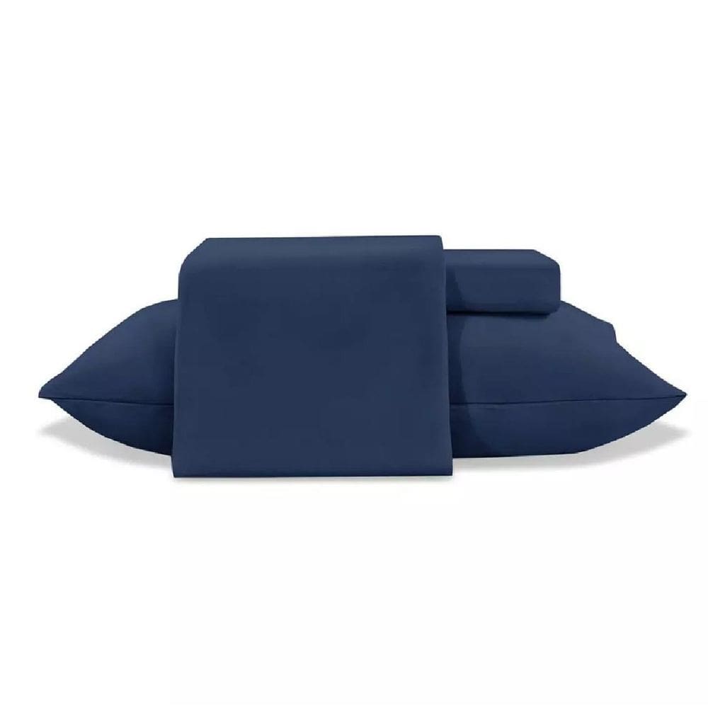 Jogo Cama Casal 4 Pc Poliester Toque De Seda Marinho Jolitex