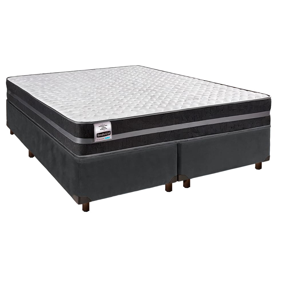 Cama Box Cinza Queen + Colchão Molas Ultralastic Bogota Inducol