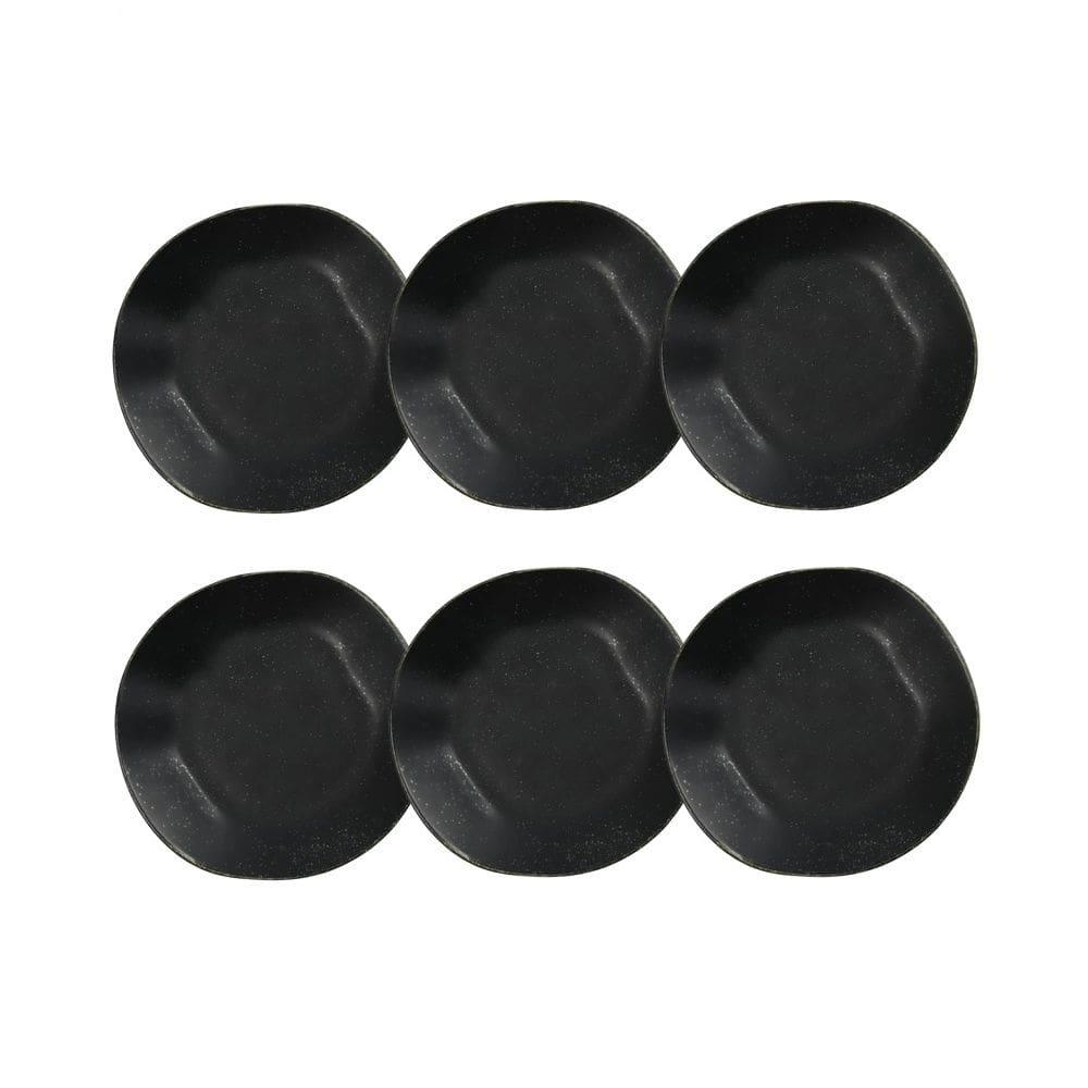 Cj 6 Pratos Fundos de Porcelana Orgânico Ryo Volcano Preto Fosco/Ocre 22,5cm Oxford