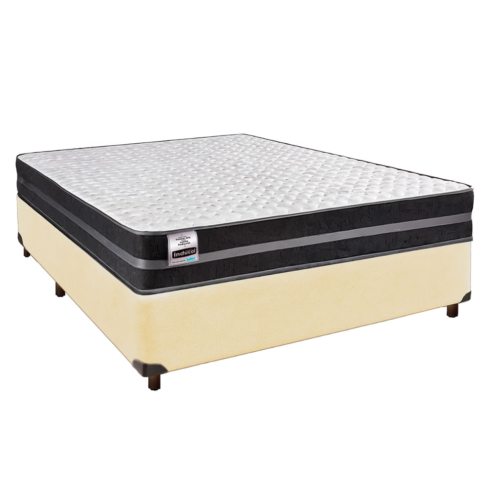 Cama Box Bege Casal + Colchão Molas Ultralastic Bogota Inducol