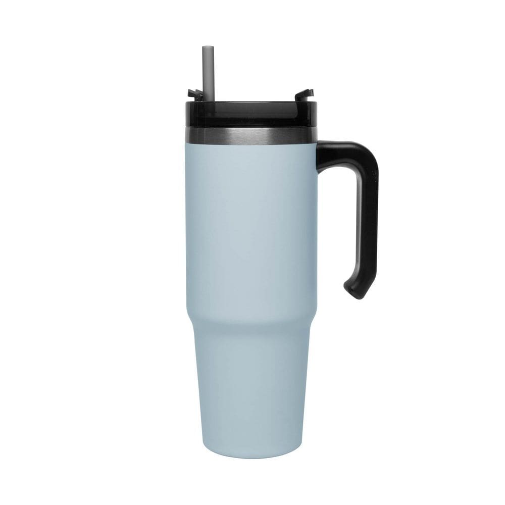 Copo Térmico Aço Inox Azul Slimterm C/Parede Dupla, Alça, Tampa e Canudo Plástico Cinza 890ml Wolff