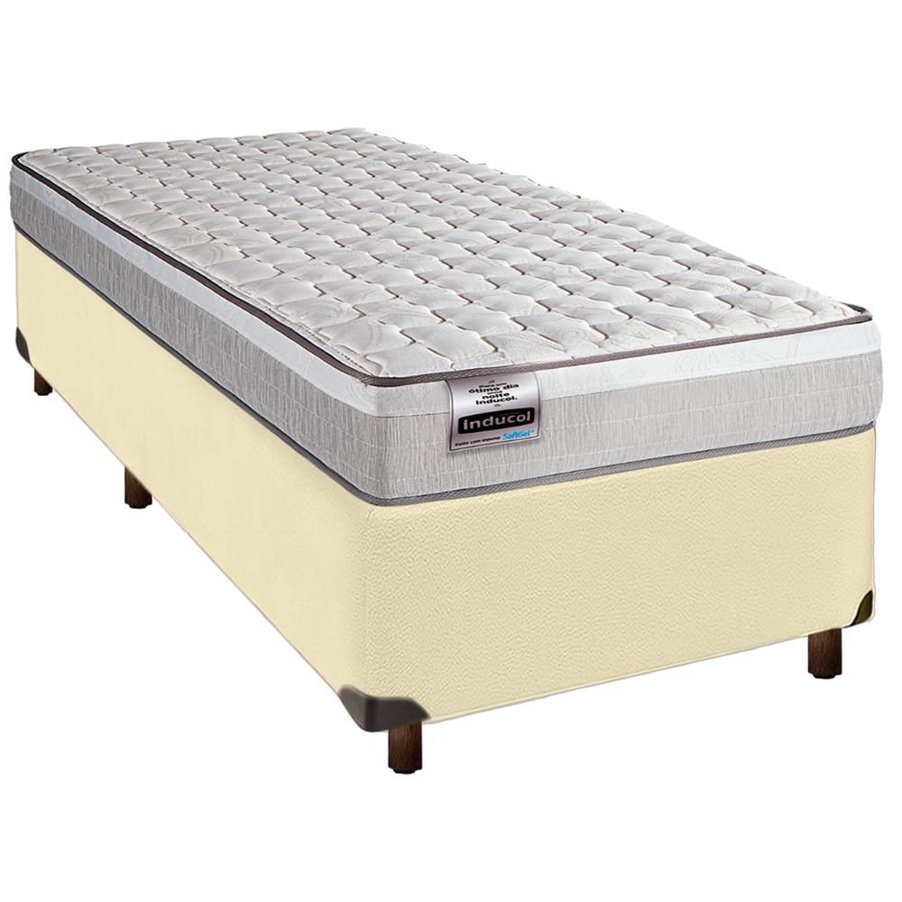 Cama Box Bege Solteiro + Colchão Molas Ensacadas Hanover Inducol